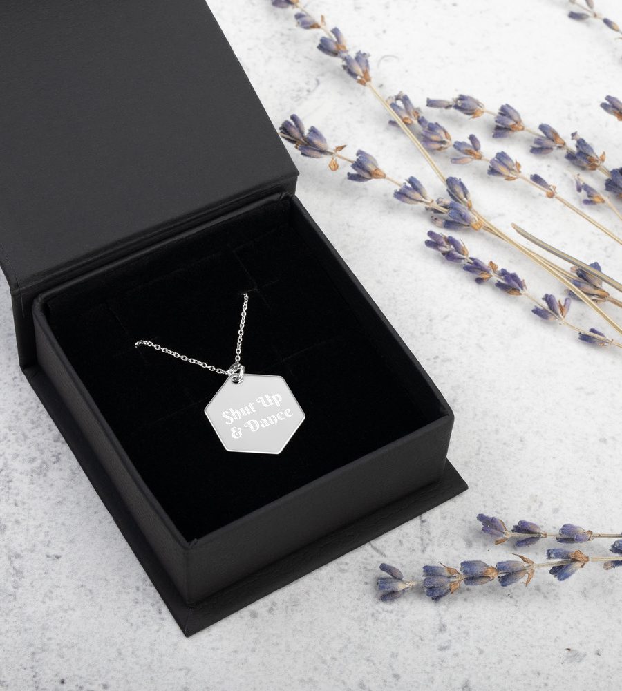 Shut Up & Dance: Engraved Silver Hexagon Necklace