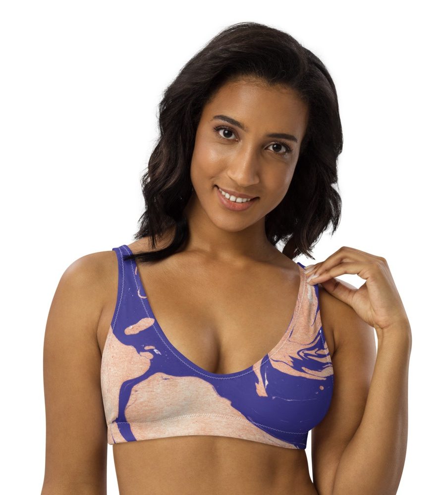 Red Marble: Recyled padded bikini top